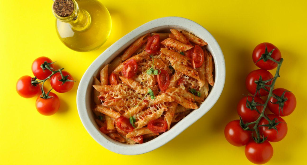 Creamy Red Pepper Pasta with Blistered Tomatoes